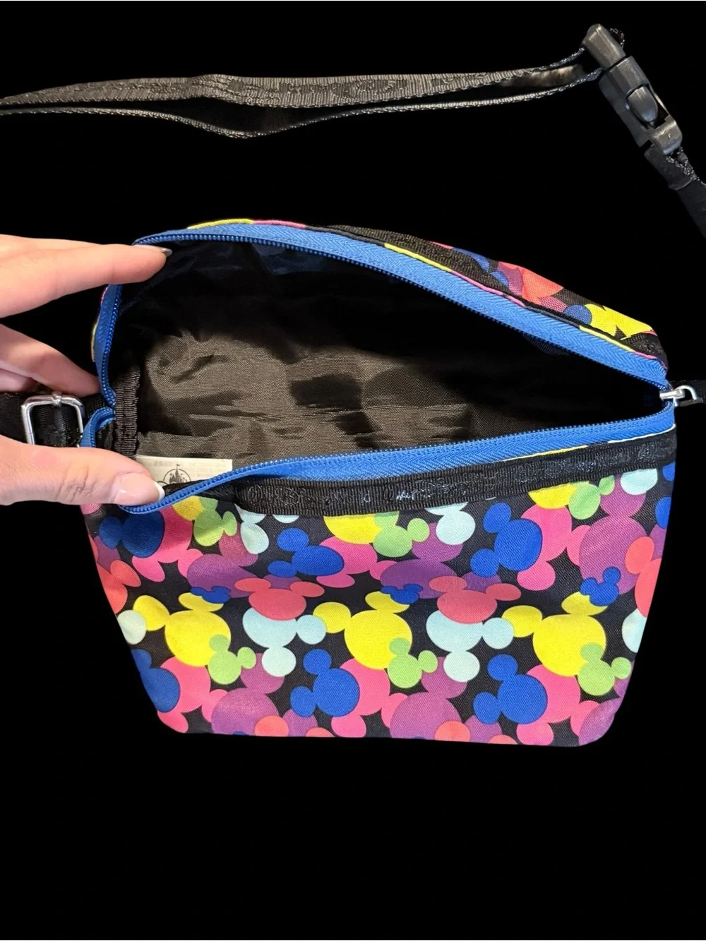 Disney Mickey Mouse Multicolor Print Belt Bag Fanny Pack Zip Adjustable Strap